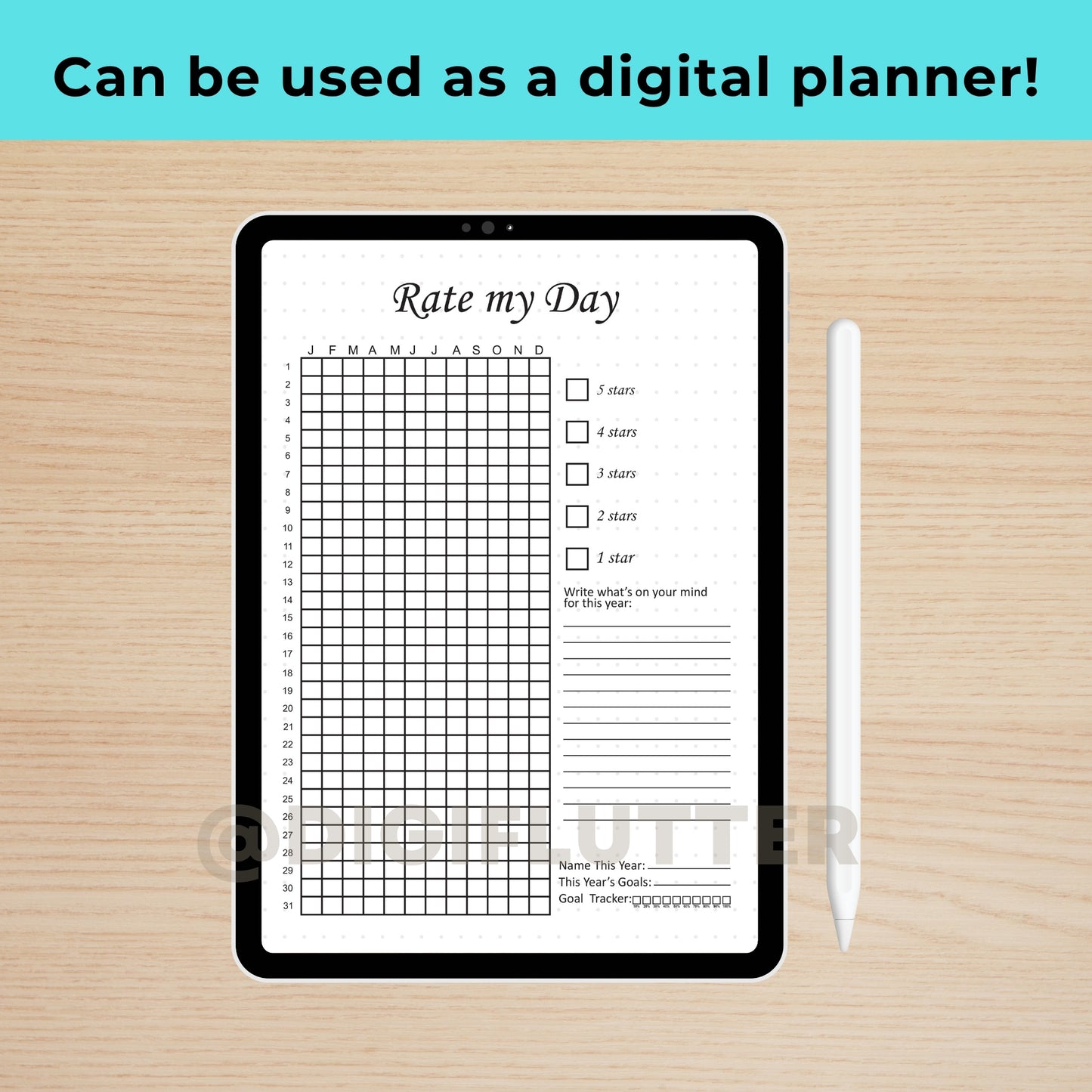 Rate My Day - Printable Daily Journal Page | Mood & Day Rating Tracker | Year in Pixels | Monthly Mood Tracker | Planner Insert