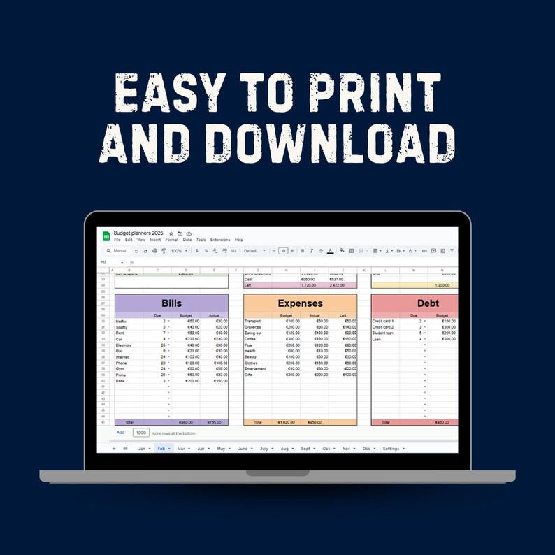Monthly Budget Planner | Digital Excel & Google Sheets Budget Template | Personal Finance Tracker | Instant Download | Bill Tracker