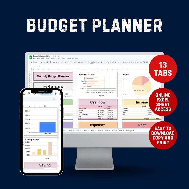 Monthly Budget Planner | Digital Excel & Google Sheets Budget Template | Personal Finance Tracker | Instant Download | Bill Tracker