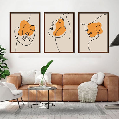 Set of 3 Abstract Line Art Prints | Minimalist Face Wall Art | One Line Drawing Printable | Modern Digital Download for Living Room Decor