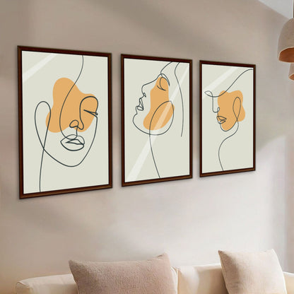 Set of 3 Abstract Line Art Prints | Minimalist Face Wall Art | One Line Drawing Printable | Modern Digital Download for Living Room Decor