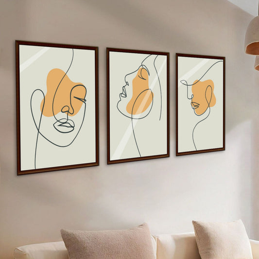 Set of 3 Abstract Line Art Prints | Minimalist Face Wall Art | One Line Drawing Printable | Modern Digital Download for Living Room Decor