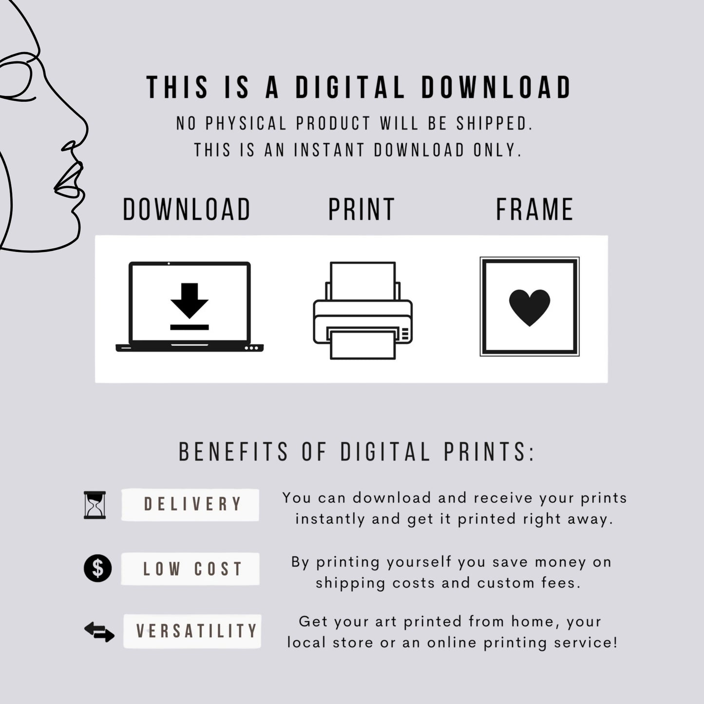 Set of 3 Abstract Line Art Prints | Minimalist Face Wall Art | One Line Drawing Printable | Modern Digital Download for Living Room Decor