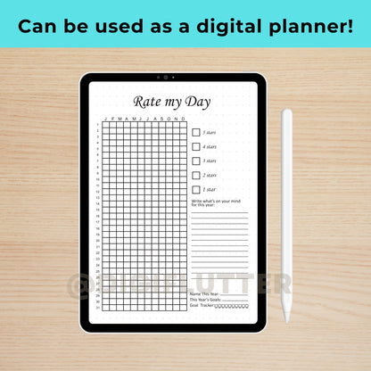 Rate My Day - Printable Daily Journal Page | Mood & Day Rating Tracker | Year in Pixels | Monthly Mood Tracker | Planner Insert