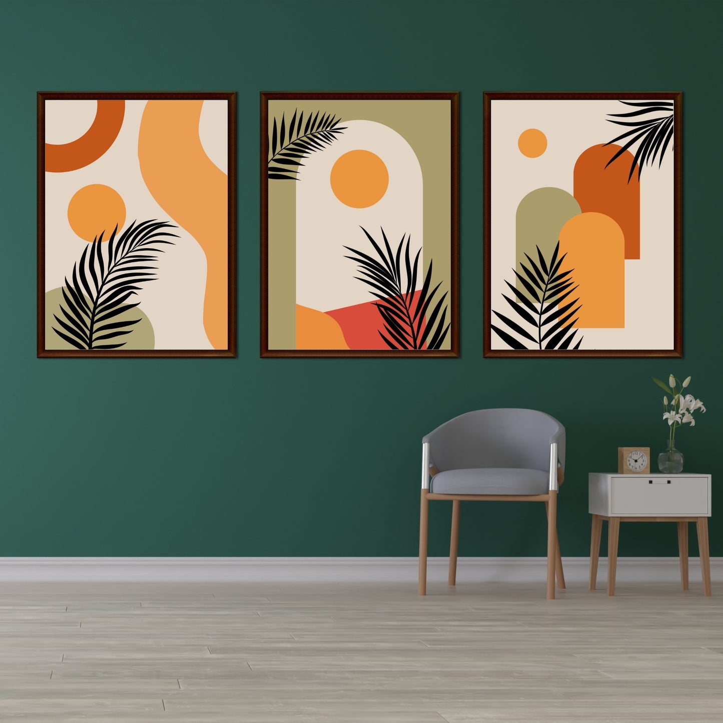 Set of 3 Printable Wall Art | Boho Abstract Palm Leaf Poster | Tropical Digital Prints | Neutral Home Decor | Bonus Free Phone Cover Design