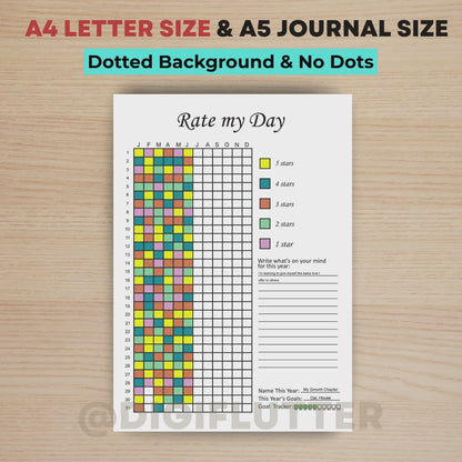 Rate My Day - Printable Daily Journal Page | Mood & Day Rating Tracker | Year in Pixels | Monthly Mood Tracker | Planner Insert